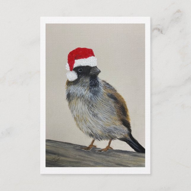 Winter bird with Santa hat - Original Artwork Invitation (Front)