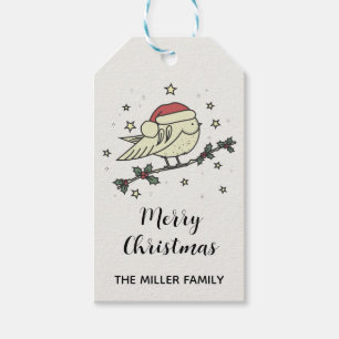 Winter bird with Santa's hat Gift Tags