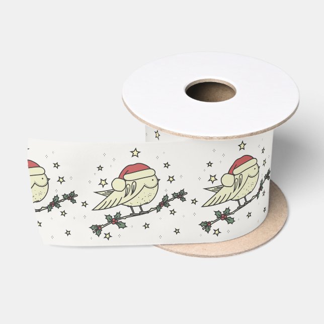 Winter bird with Santa's hat Satin Ribbon (Spool)