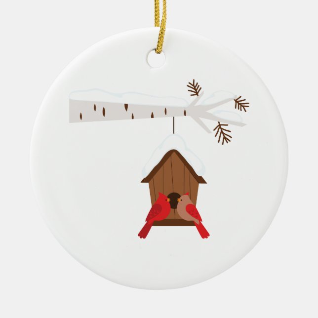 Winter Birdhouse Ceramic Ornament (Front)