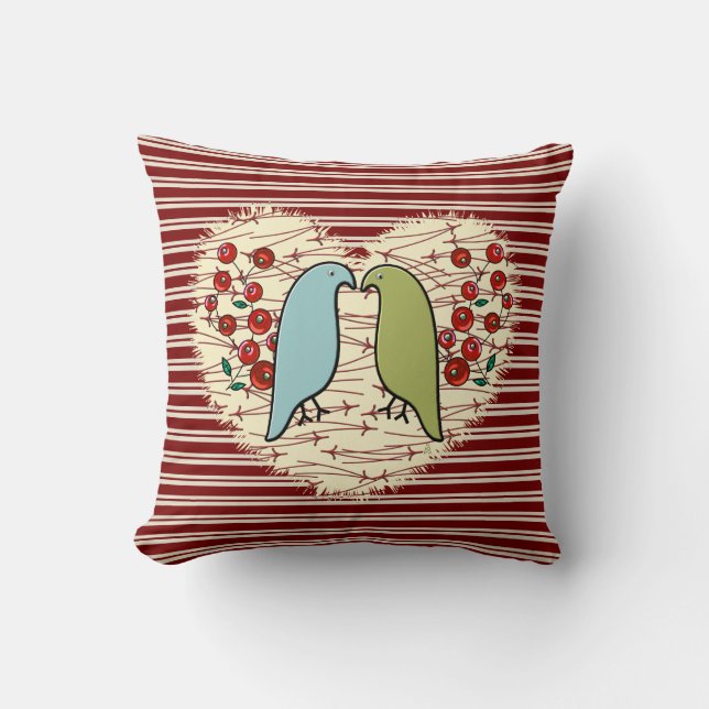 Winter Birds and Berries v2 Throw Pillow (Front)