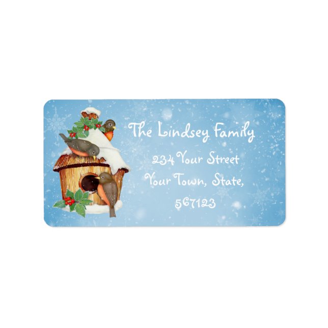 Winter Birds and Birdhouse Label (Front)