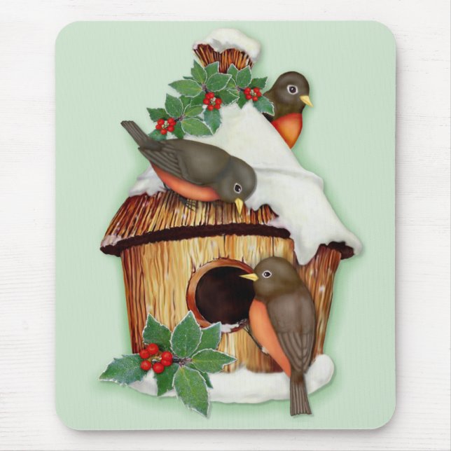 Winter Birds and Birdhouse Mouse Pad (Front)