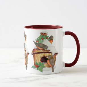 Winter Birds and Birdhouse Mug