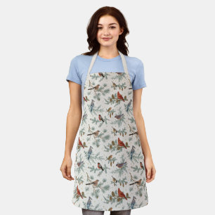 Winter Birds and Pine Branches Pattern Apron