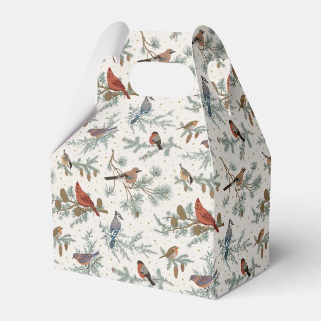 Winter Birds and Pine Branches Pattern Favor Box (Front Side)