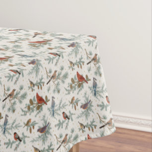 Winter Birds and Pine Branches Pattern Tablecloth