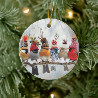 Winter Birds, birdlovers, cutebirds Ceramic Ornament