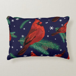 Winter birds - cardinals on fir-tree branches with accent pillow