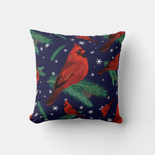Winter birds - cardinals on fir-tree branches with throw pillow