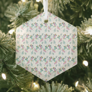 Winter Birds Christmas Trees Iceberg Doodle Glass Ornament