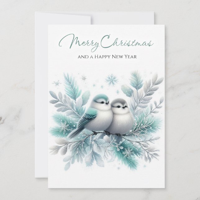 Winter Birds & Frosted Branches Holiday Card (Front)