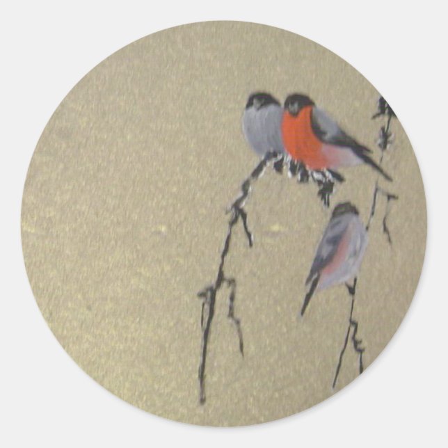 Winter Birds Gold Classic Round Sticker (Front)