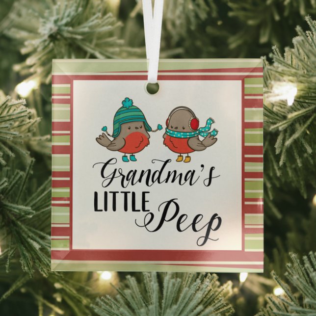 Winter birds grandma's little peep glass ornament (Insitu)