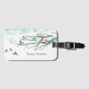 Winter birds in a snowy forest Personalized Luggage Tag