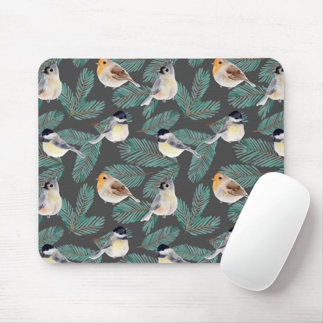Winter Birds on Branches  Mouse Pad (With Mouse)