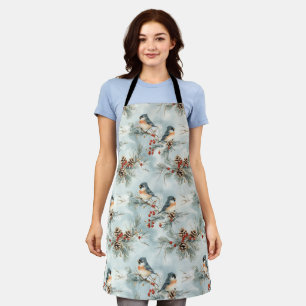 Winter Birds Pattern with Pinecones and Snow Apron