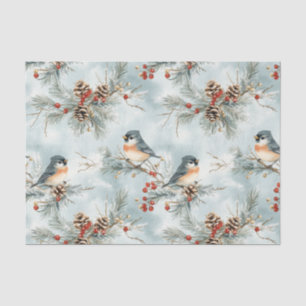 Winter Birds Pattern with Pinecones and Snow Tissue Paper