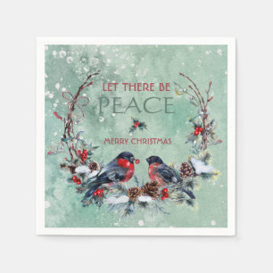 Winter Birds Pine Branch Wreath Christmas Napkin