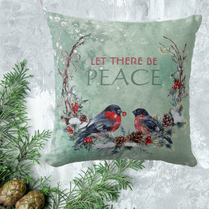 Winter Birds Pine Branch Wreath Throw Pillow