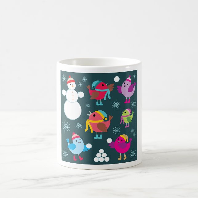 Winter Birds Playing in Snow with Snowman  Coffee Mug (Creator Uploaded)