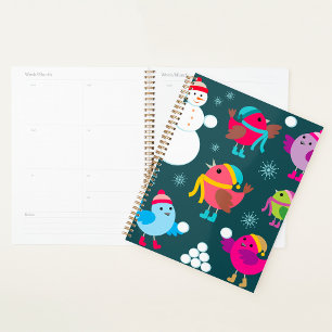 Winter Birds Playing in Snow with Snowman  Planner