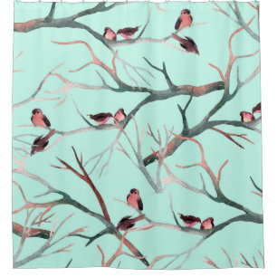 Winter Birds Tree Branches Watercolor