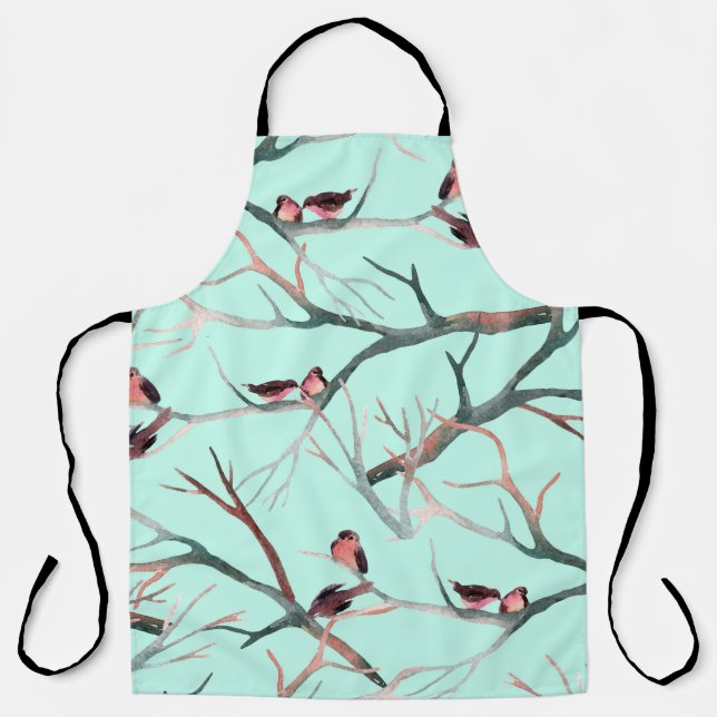 Winter Birds Tree Branches Watercolor Apron (Front)