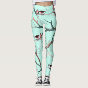 Winter Birds Tree Branches Watercolor Leggings