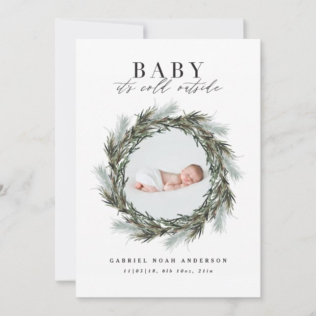 Winter birth announcement Christmas photo Holiday (Front)