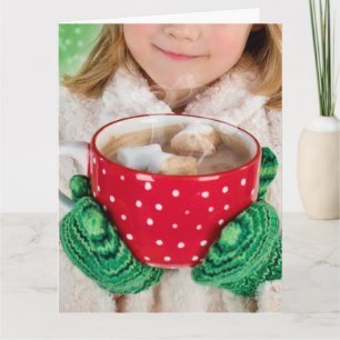 WINTER BIRTHDAY CUTE LITTLE GIRL HOLDING CUP CARDS