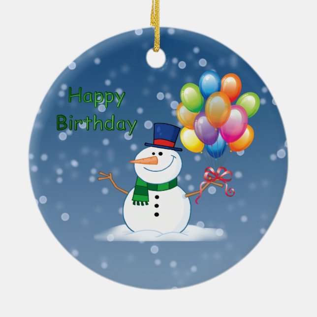 winter birthday snowman ceramic ornament (Back)