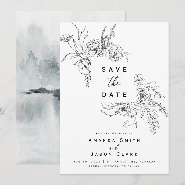 Winter Black and White Save The Date Wedding Invitation (Front/Back)