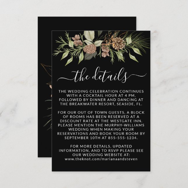 Winter Black Details RSVP Website Wedding Enclosure Card (Front/Back)