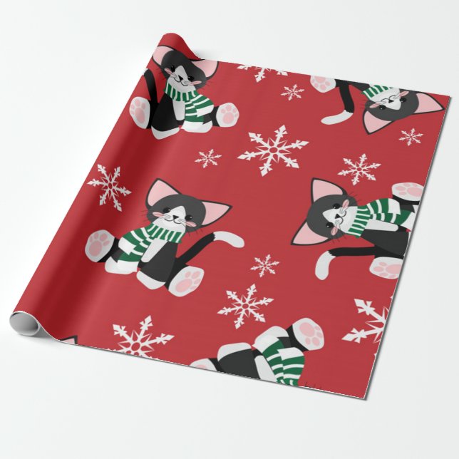 Winter Black Kitty Wrapping Paper (Unrolled)