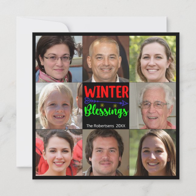 Winter Blessings Christmas Family Photo Collage Invitation (Front)