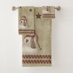 Winter Blessings Country Folkart Snow Couple Bath Towel Set