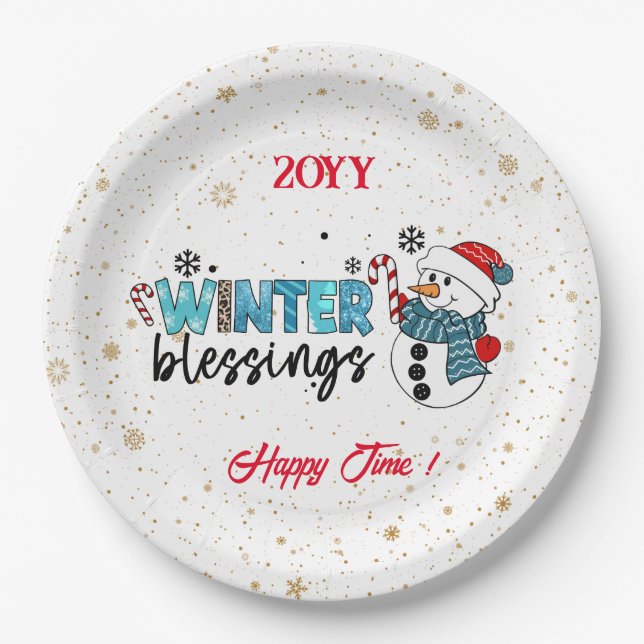 Winter Blessings Customize Paper Plate (Front)