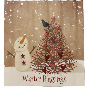 Winter Blessings Snowman Shower Curtain