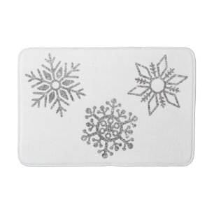 Winter Bling Silver Snowflakes on White Bath Mat