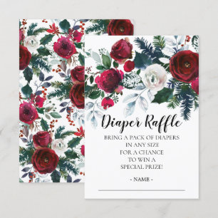Winter Bloom Baby Shower Diaper Raffle Ticket Invitation