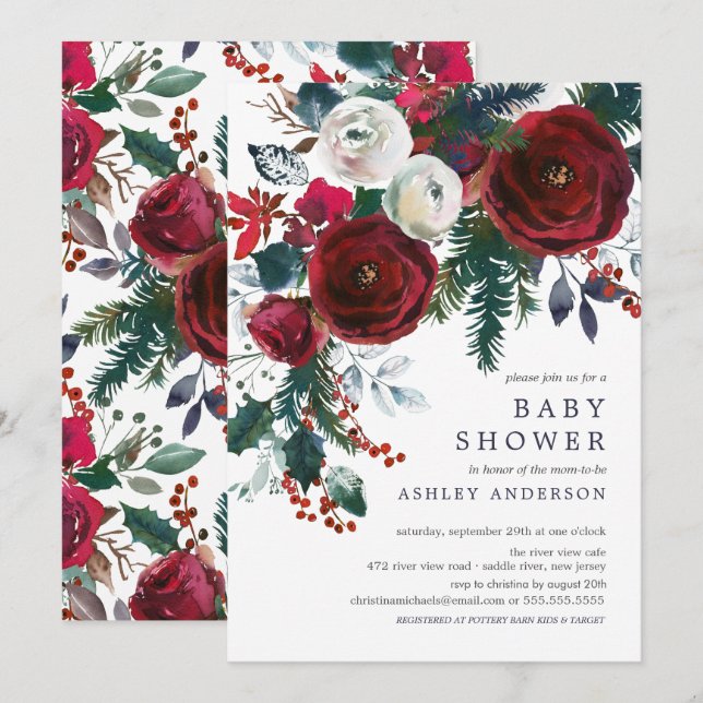 Winter Bloom Floral Baby Shower Invitation (Front/Back)