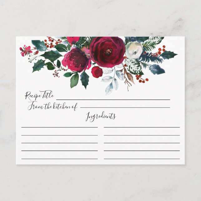 Winter Bloom Floral Bridal Shower Recipe Card (Front)