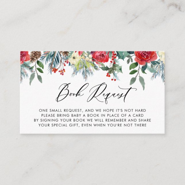 Winter Blooms Baby Shower Book Request Enclosure Card (Front)