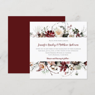 Winter Blooms - Burgundy Text Wedding Invitation