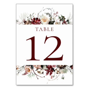 Winter Blooms - Deep Burgundy - Wedding   Table Number