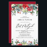 Winter Blooms Floral Bat Mitzvah Invitation<br><div class="desc">Invite family and friends with this customizable Bat Mitzvah invitation. It features watercolour garlands of red roses, winterberries and poinsettia flowers with pinecones and greenery accents. Personalize by adding names, date, time, venue and other event details. This winter floral invitation is perfect for winter Bat Mitzvahs. Matching items are available....</div>