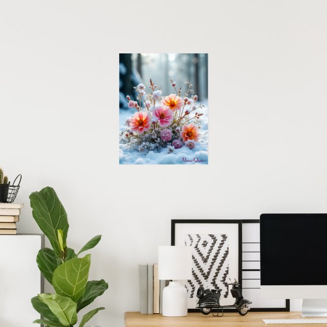 Winter Blooms in the Snow – Gentle Floral Serenity Poster (Home Office)