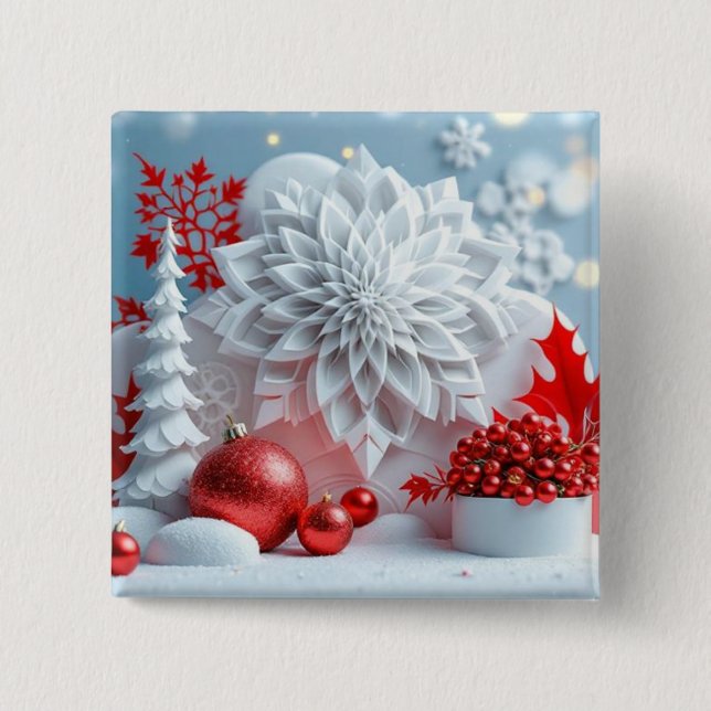 Winter Blossom Composition 2 Inch Square Button (Front)