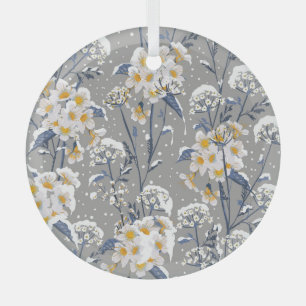 Winter Blossom: Delicate Floral Pattern Glass Ornament
